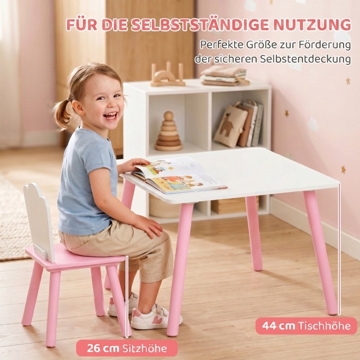 HAUSS SPOLE Kindertafel En Stoelenset - 3-delig - 1 Tafel En 2 Stoelen - Voor Spelen, Tekenen En Leren - Hout - Roze En Wit