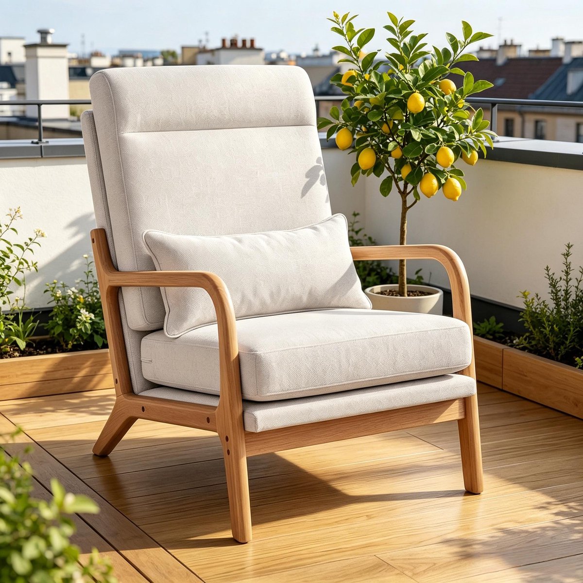 Fauteuil Met Hoge Rugleuning En Lendensteun Voor Woonkamer Leeshoek En Slaapkamer In Linnenlook Met Houten Frame Creme