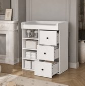 Baby-Waskommode Met Uitneembare Beschermrand En Laden Voor Babykamer En Slaapkamer Van MDF Wit 82x50x100 Cm