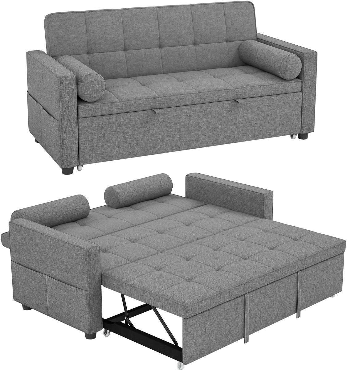 HOMCOM-bankstel - stof met linnenlook (100% polyester) - 80,5 x 137,5 x 84 cm - grijs