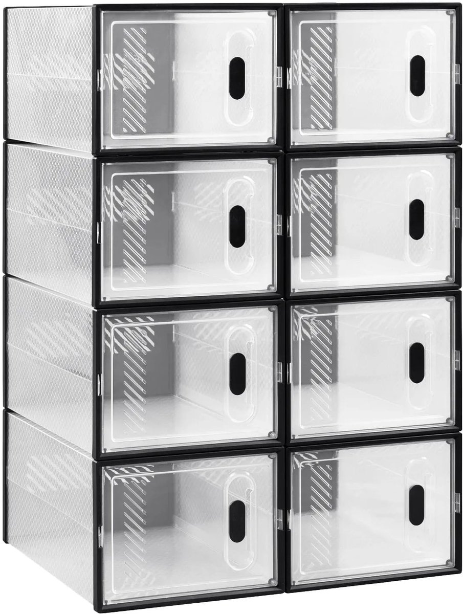 Schoenenkast 8 stuks - Transparant, Stapelbaar, Magnetische deur - B 25 x D 35 x H 19 cm