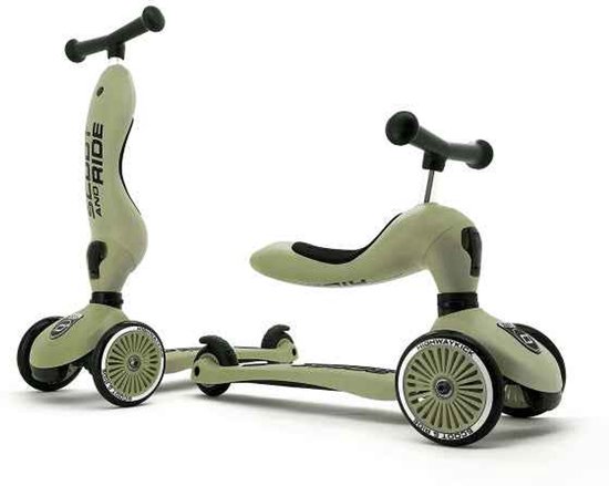 Scoot & Ride Highwaykick 1 - 2-in-1 Kinderstep - Loopfiets en Step in Één - Zonder Gereedschap Ombouwbaar - Veilig en Stabiel - Olijf van scoot-ride — afbeelding 5