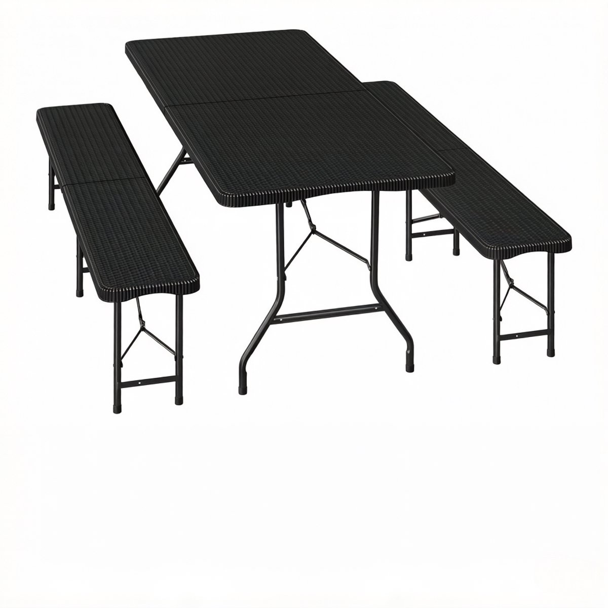 Vintage tuin set - een opvouwbare tafel en twee banken - polyethylene materiaal - weerbestendig