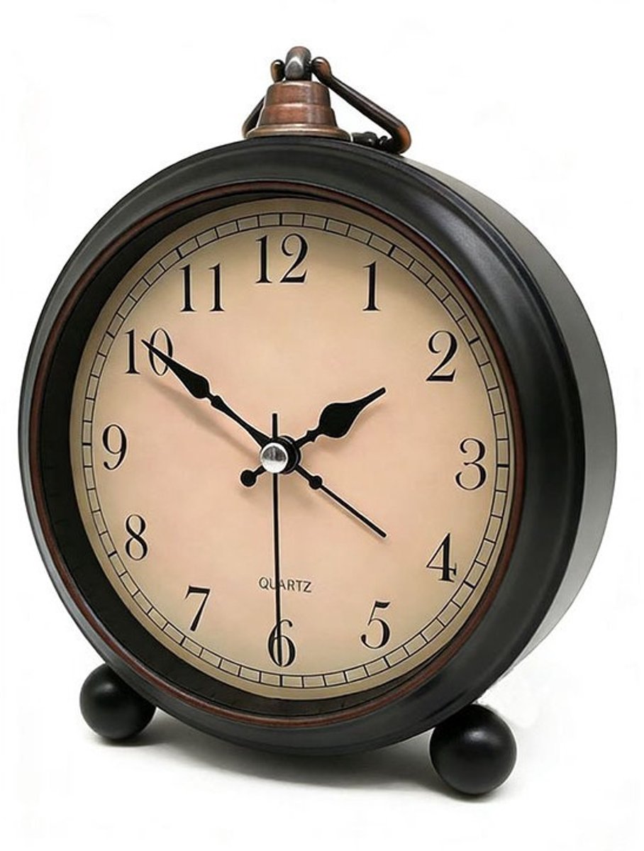 Retro stijl tafelwekker - Stille quartz wekker met nachtlampje en snooze functie- Donkerbruine minimalistische cijfernaald, 15 cm