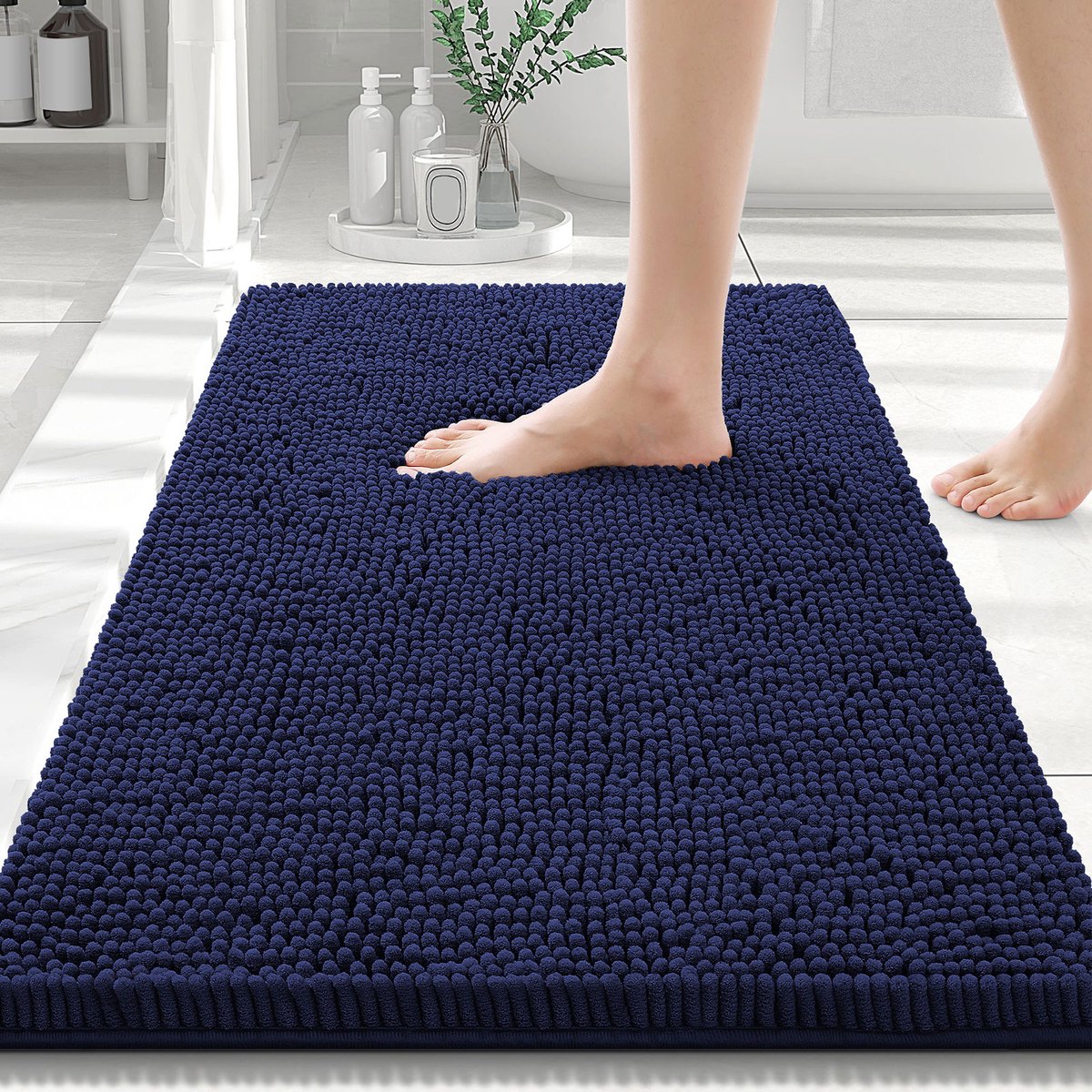 Olanly Badmat Antislip – Chenille Douchemat – Badmat Badkamer – Marineblauw – 51X76cm