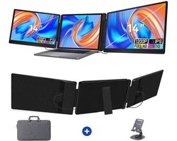 TYVON Triple Portable Monitor 14 inch - Flip - Tri screen - Full HD Draagbare monitor met USB-C & HDMI - Voor Apple en Windows - Plug & Play - Dubbel Scherm - Opvouwbaar - Laptop Scherm Uitbreider - Externe Monitor incl. Draagtas - Beeldscherm