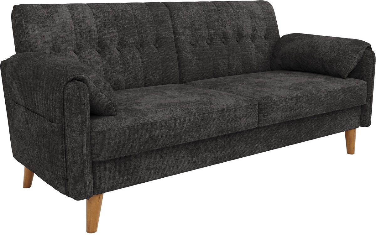 Merax 2-Zitsbank 161,5 cm - Chenille - Dikke Zitkussens - Getufte Rugleuning - Zijvakken - Houten Poten - Donkergrijs