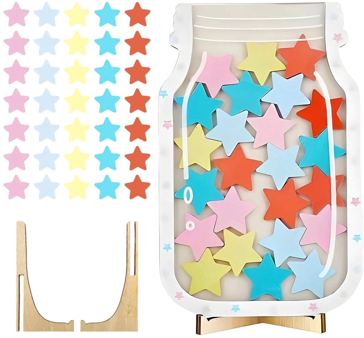 Solidchoice - 35 Sterren Beloningssysteem voor Kinderen met Houten Stand