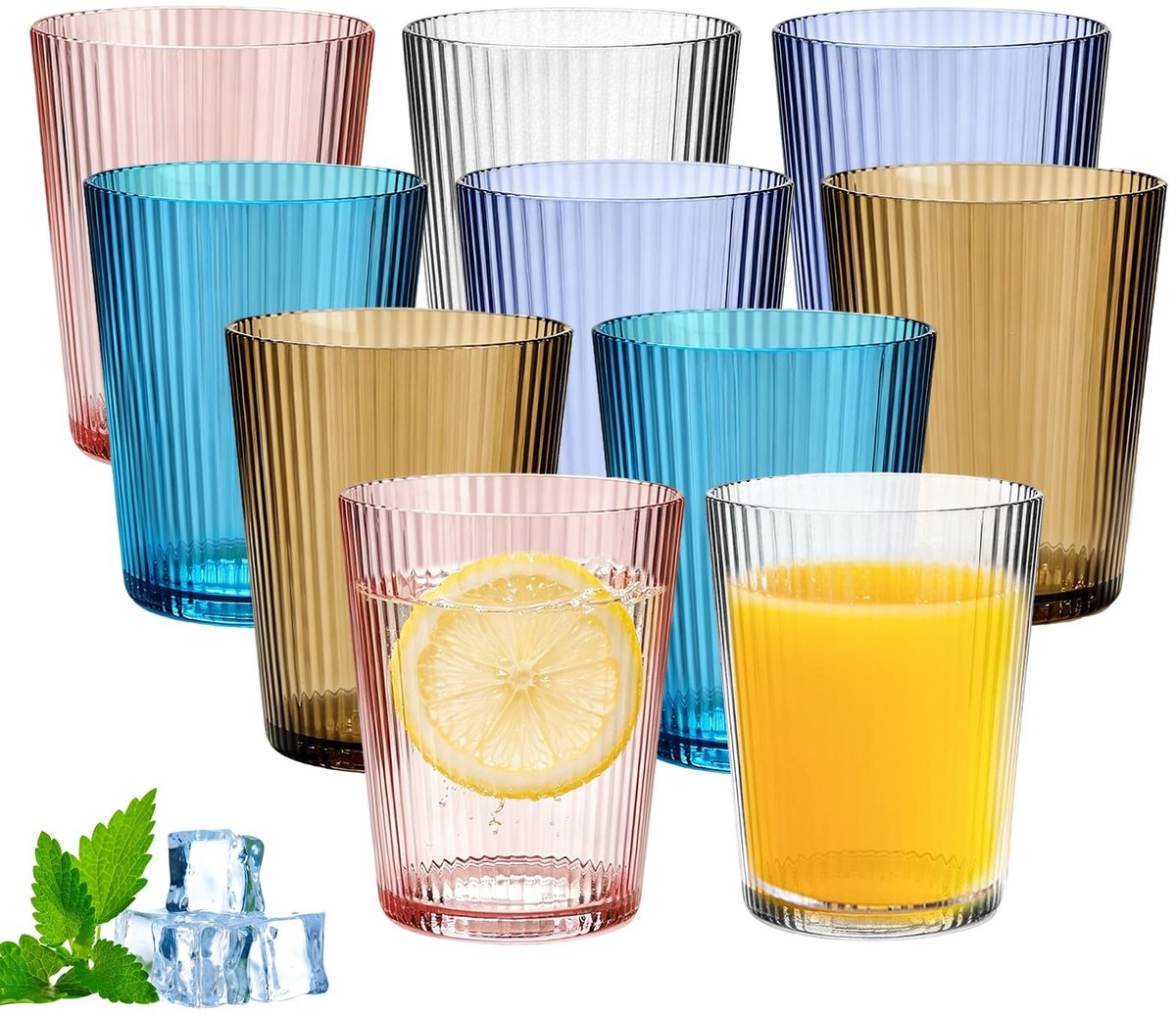 Solidchoice - Set van 10 Kleurrijke Kunststof Drinkglazen 278ml