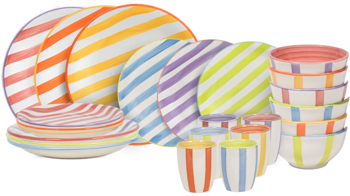 Cookinglife Serviesset Summer Vibes Divers 24-delig - Servies Set 6 Personen - Modern Design Aardewerk - Vaatwasser- & Magnetronbestendig