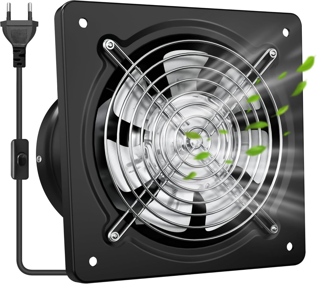 Afzuigventilator - Zwart - 250 mm - Roestvrij Staal met Terugslagklep - Voor Keuken en Badkamer
