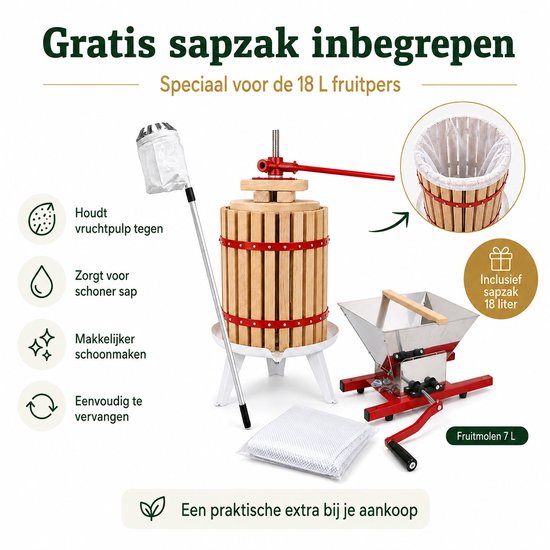 HOME It® Fruitpers Set 18 L - Eikenhout Appelpers met Fruitmolen 7 L, Telescopische Fruitplukker 150-260 cm & Gratis Sapzak - Voor Sap & Cider van home-it — afbeelding 5