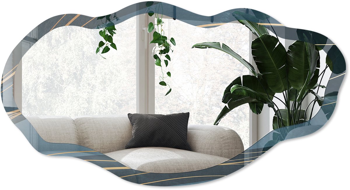 Wallfluent Golvende Vormen Spiegel - Marine Strakke Rechthoekige Spiegel - Organische Spiegel - Woonkamer, Kantoor, Slaapkamer - Modern - 45x90 cm - Totale afmeting 52x97 cm