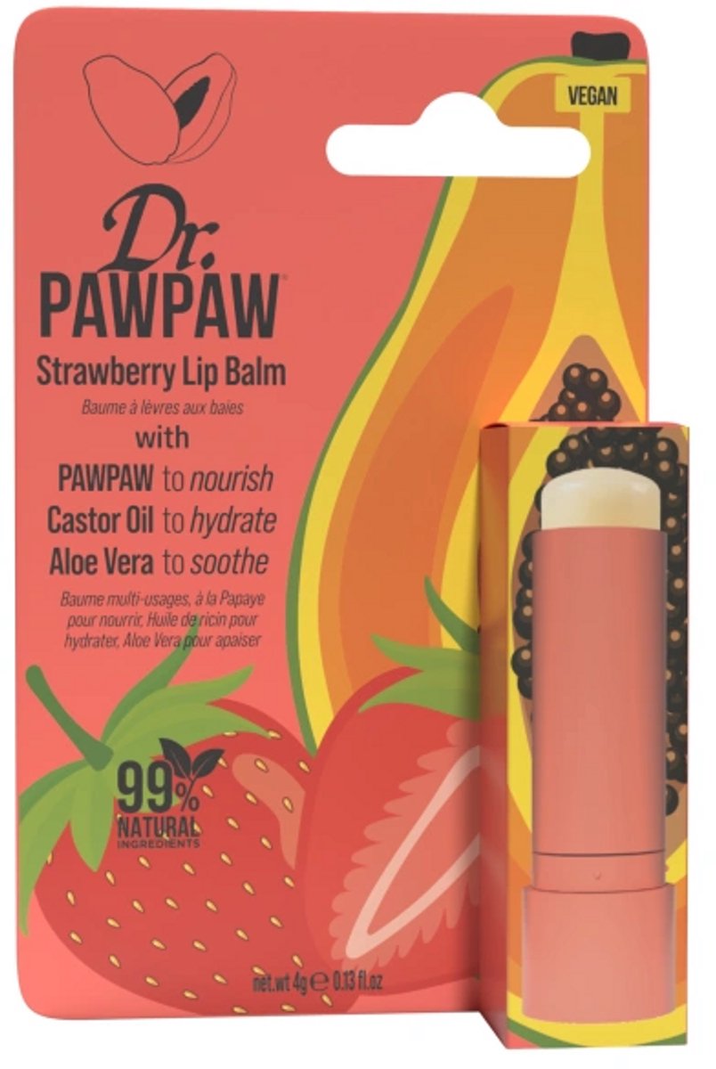Dr PawPaw Strawberry Lip Balm Twist Up / Klassieke lippenbalsem met een fruitig aardbeienaroma 4 g