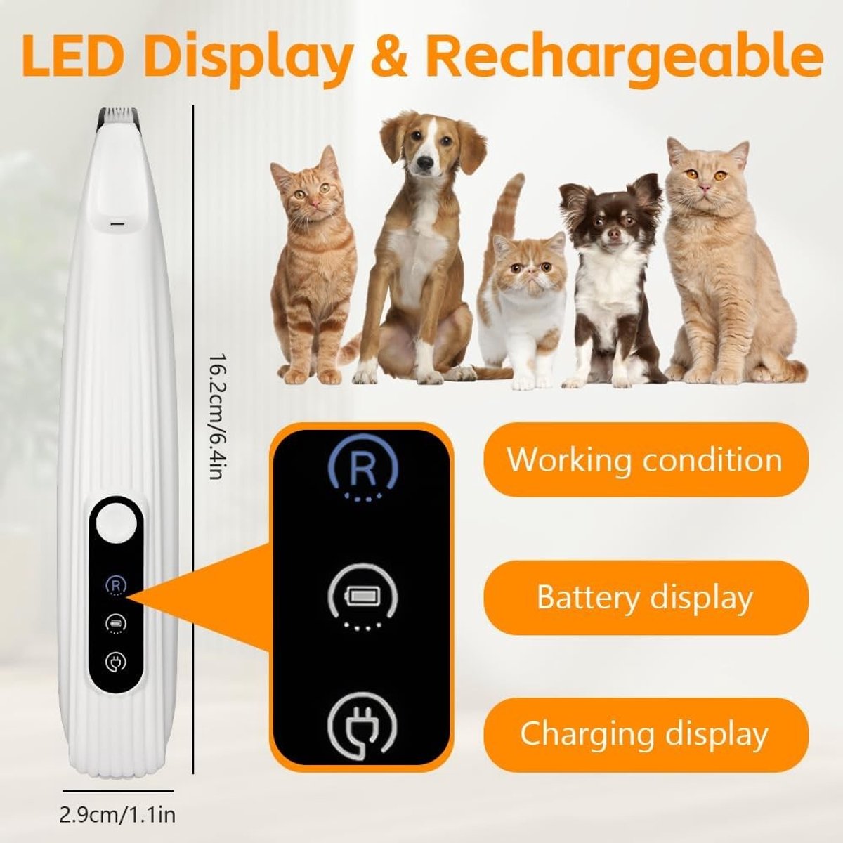 Hondentondeuse voor dikke vacht - Wit - Mini Snijkop - Oplaadbaar via USB-C - Voor Honden en Katten