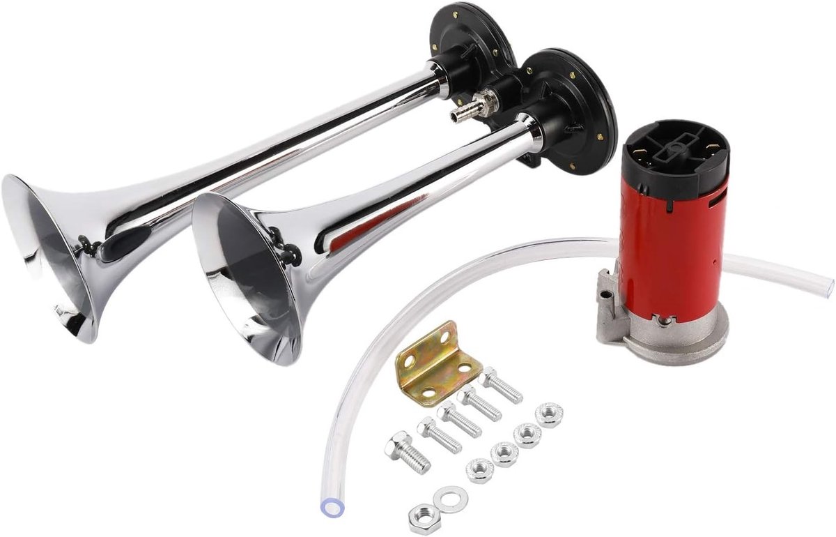 Luchthoorn - Chroom - Dual Trumpet - Dubbele Trompet Luchthoorn - Voor Auto en Boot
