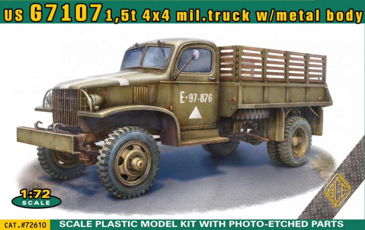 ACE Modelbouwpakket Militaire voertuigen - 72610 US G7107 1,5t 4x4 Military Truck met Metalen Laadbak WWII - Amerikaans Militair Voertuig Plastic - 1:72 - Modelbouw