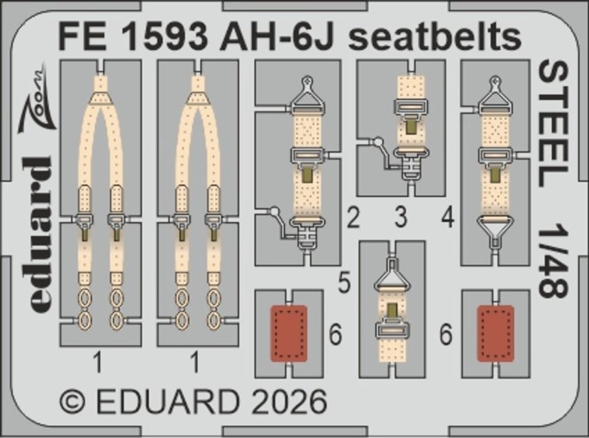 Eduard Modelbouwdecoratie - FE1593 Zoom Set - Stalen Veiligheidsgordels voor Hughes AH-6 J - Photo-etch