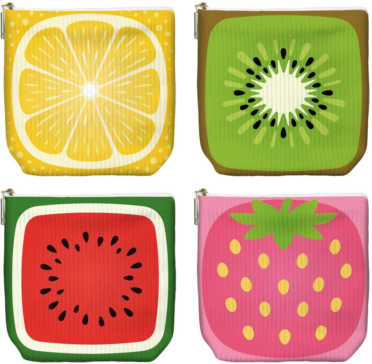 Solidchoice - Set van 4 Kleine Corduroy Make-uptassen met Ritssluiting