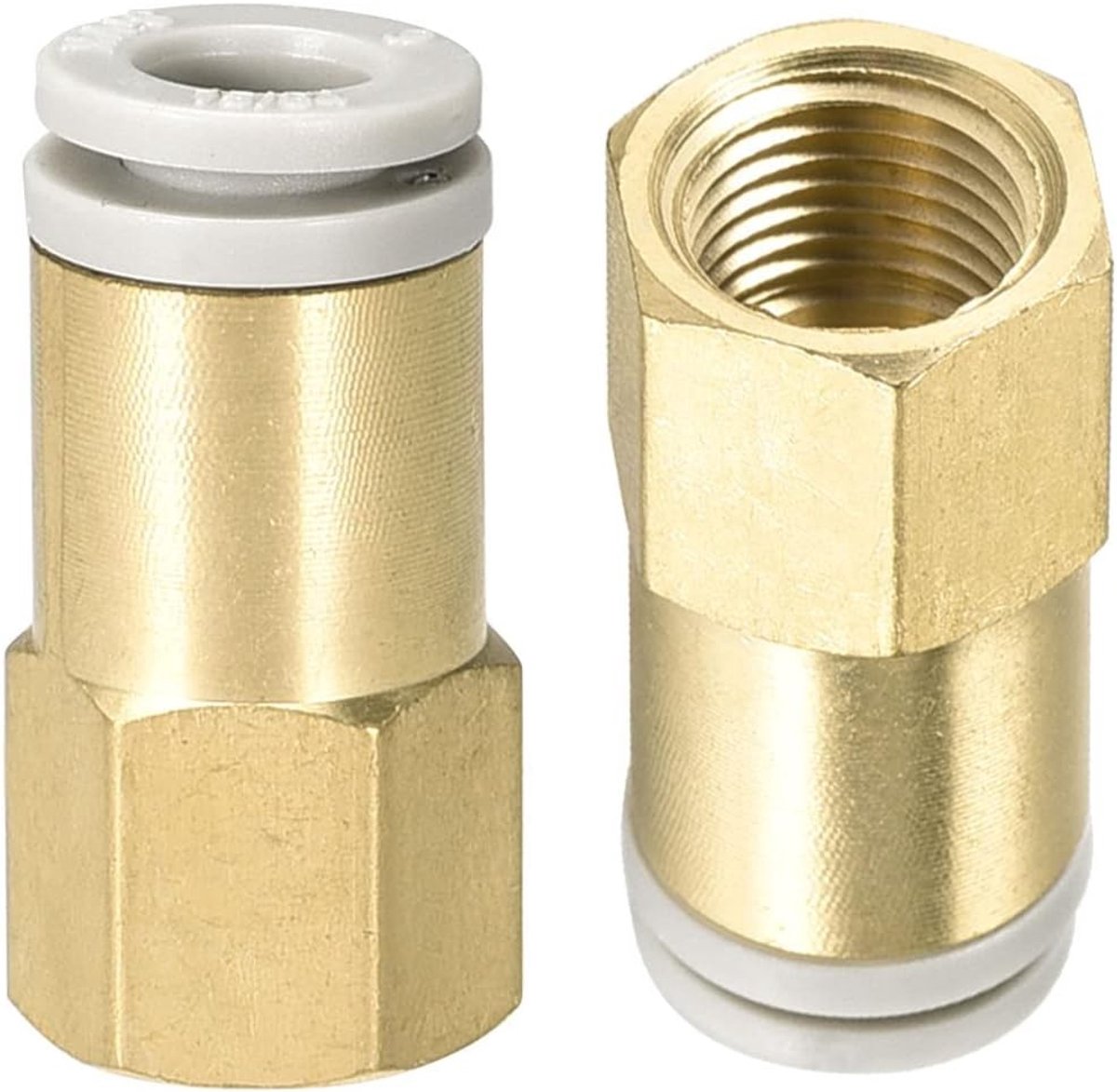 2 Stuks 1/8 PT Vrouwelijke Pijpverbinding - Rechte Unie, Push to Connect Fittingen voor Pneumatische Systemen (6mm ID, Goud)