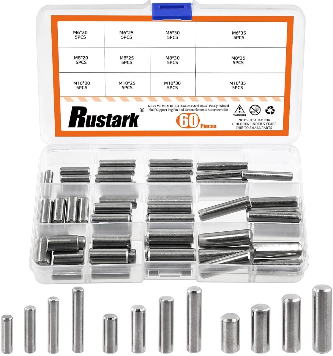 Cilindrische Steunpinnen van RVS voor Planken - Assortiment Kit met 12 Maten voor Sterke Ondersteuning en Stabiliteit