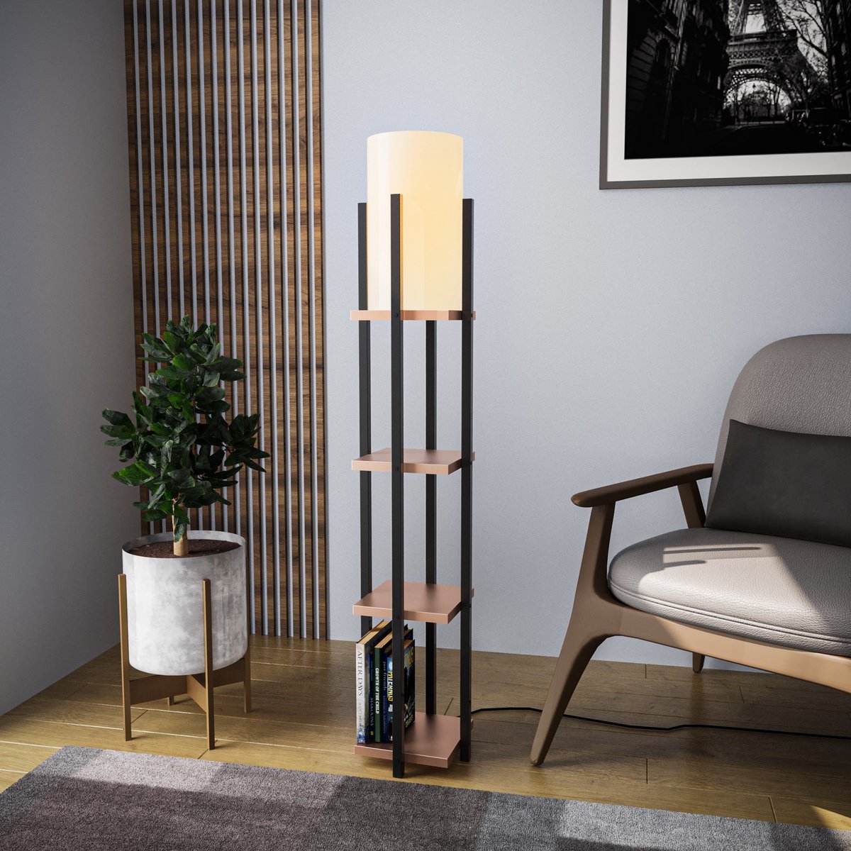 Asir - Vloerlamp - Zwart, Koper - 25 x 25 x 130 cm