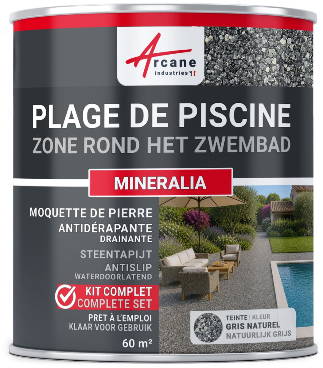 Kit Steentapijt Drainerend Zwembadrand - Antislip Bekleding voor zwembadrand Bestand tegen Chloor, Zout en UV : MINERALIA
