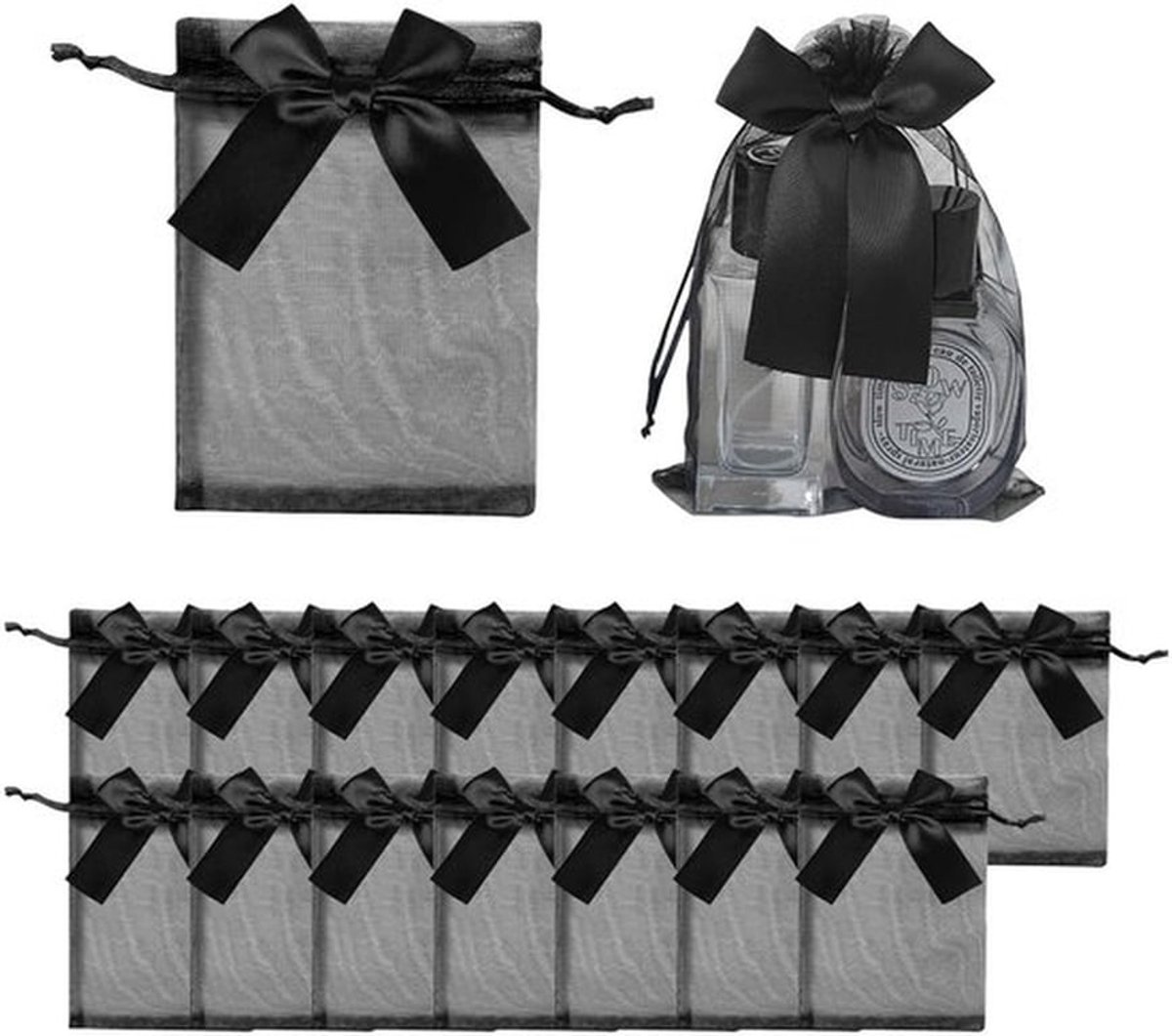 Organza zakjes 15 stuks - 10 x 15 cm - Zwart - Geschenktas - Sieradenzakje - Snoepzakje - Duurzaam en herbruikbaar - Geschenkzakjes