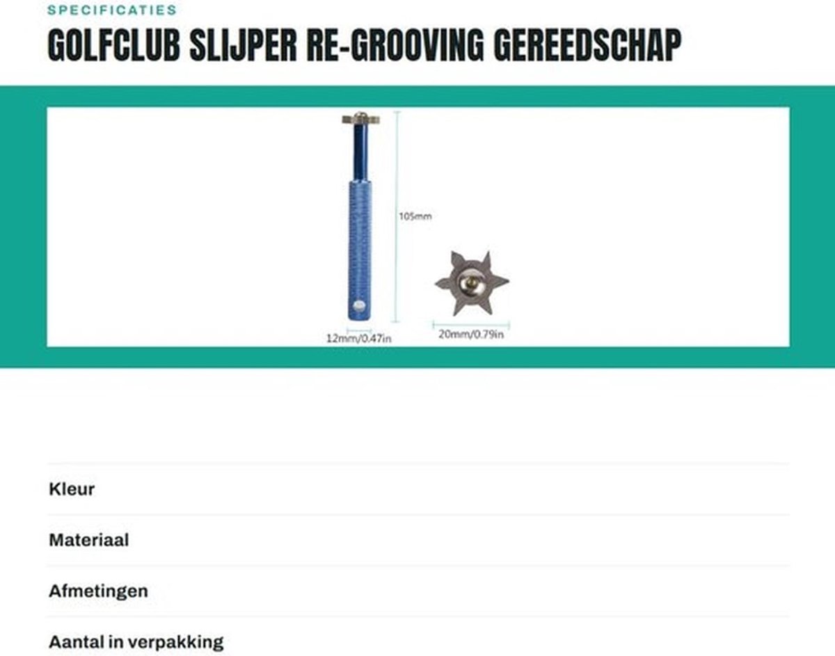 Golfclub-slijper met 6 Koppen - Reinigingsgereedschap - Sterke Wedge-legering - Lichtgewicht - Perfect voor Alle Ijzers - Verbeterde Balcontrole - Golfgereedschap