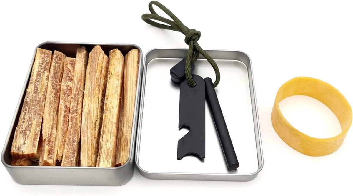 Vuurstarter - Grijs - 11,5 x 8,5 x 2,3 cm - Magnesiumstaaf met Vuursteen en Fatwood Stick - Outdoor Gebruik