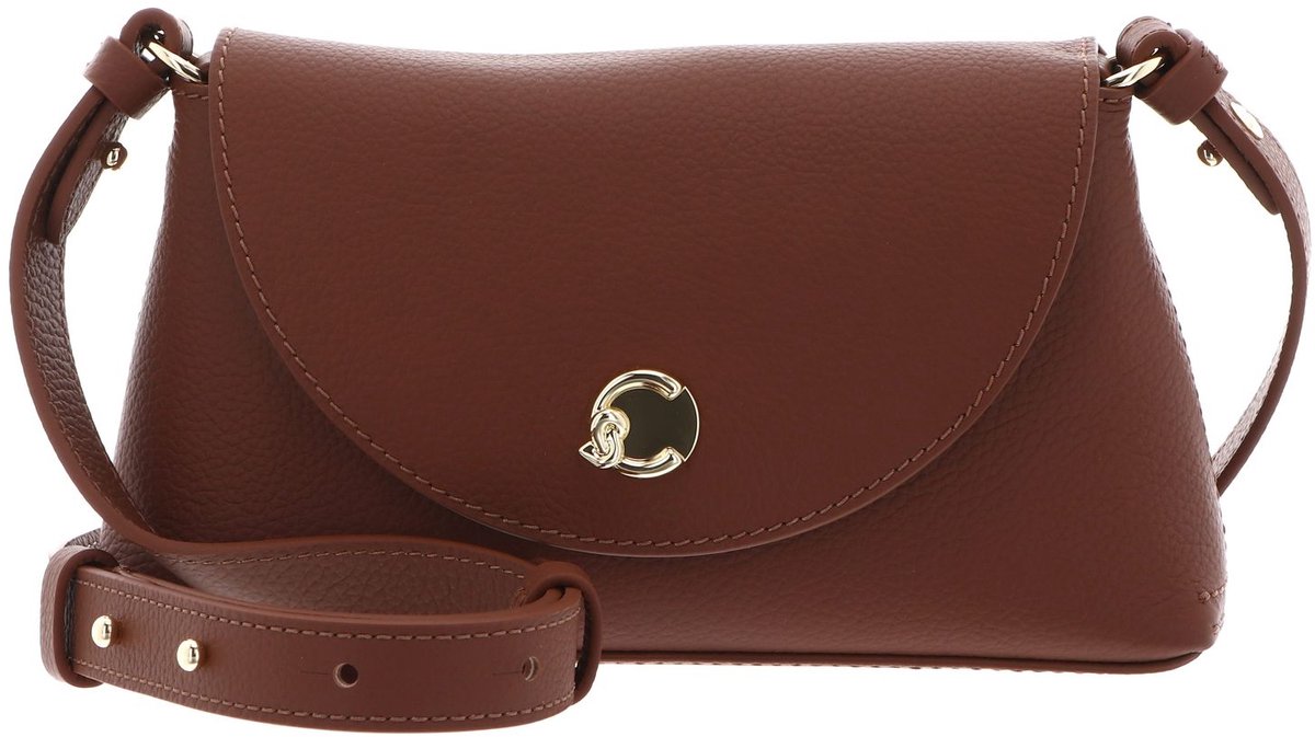 COCCINELLE Leren schoudertas Nikla Mini Bag Double Grainy Leather Cognac / Noir bruine