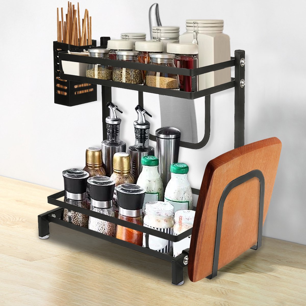 PIPIPOXER Gootsteenkast Organizer - Keukenkast Organizer- Dubbel Uitschuifbaar- Aanrecht Organizer - Uitschuifbare lade- Badkamer organizer - Zwart
