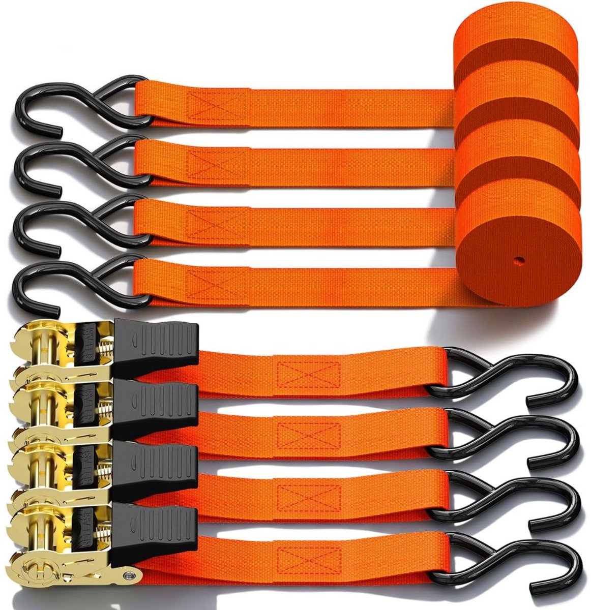 JCP® Spanbanden met Ratel - Spanbanden met Ratel Zelfoprollend - Spanbanden - Oranje - 460cm x 3cm x 1cm