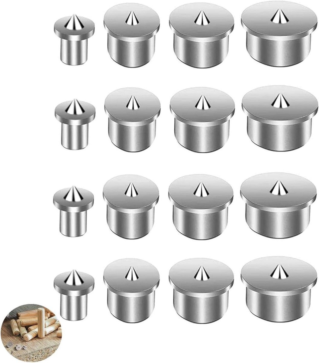 Houtpluggen Center Set - Dowel Fixers - Precisie Houtverbinding - Roestvrij Staal - 16 Stuks - Zilver