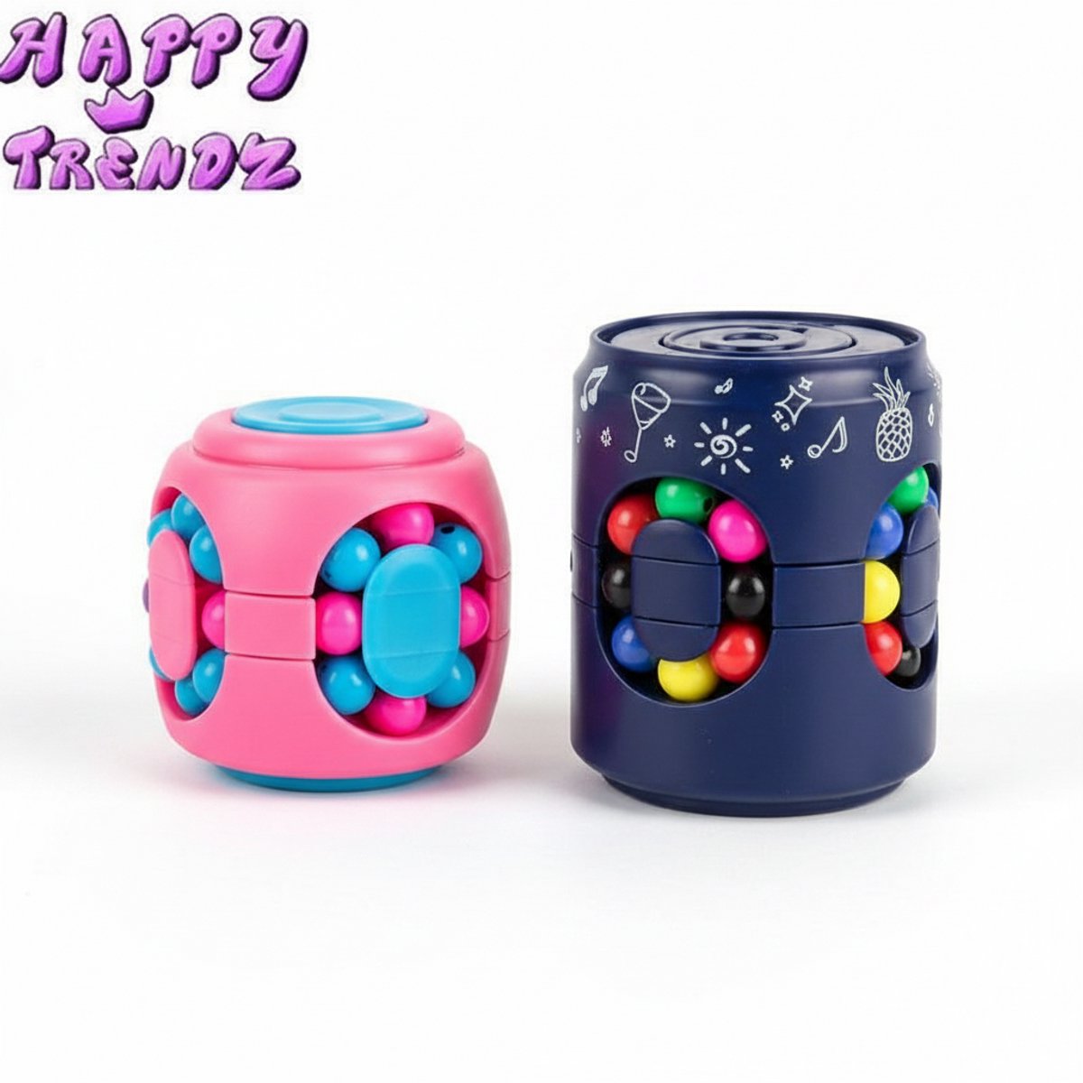 Happy Trendz® Bean Cube Spinner 2 Stuks – Fidget Toy Set – Bean Cube Puzzel – Stressbal – Sensorisch Speelgoed - Bean Cube Spinner Fidget Toy – Set van 2 Stuks (Verschillende Modellen - Rood, Blauw, Goud, Zwart, Groen, Geel of Oranje)