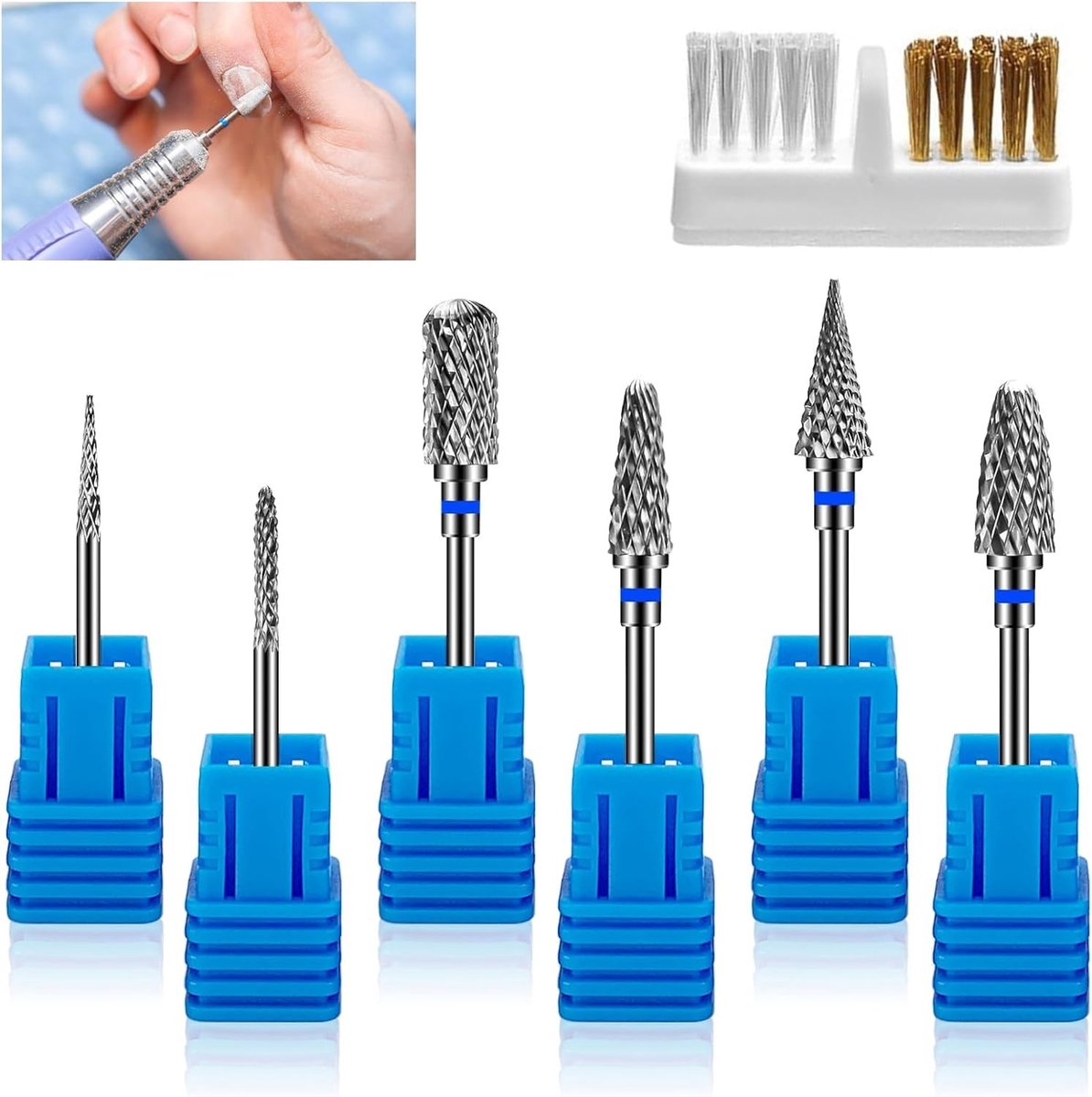 Professionele Nagelfrees Bits Set van 6 Stuks voor Manicure en Pedicure - Tungsten Stalen Nagelboor Accessoires