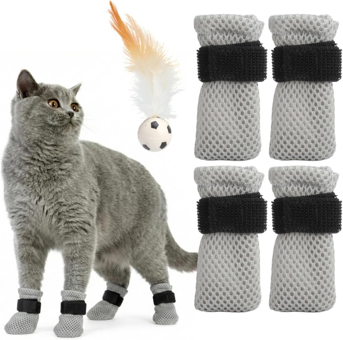 Verstelbare Katten Schoenen - Ademend Anti-Kras Kat Sokken, Pootbescherming, Kattenlaarzen voor Bad en Nagelverzorging