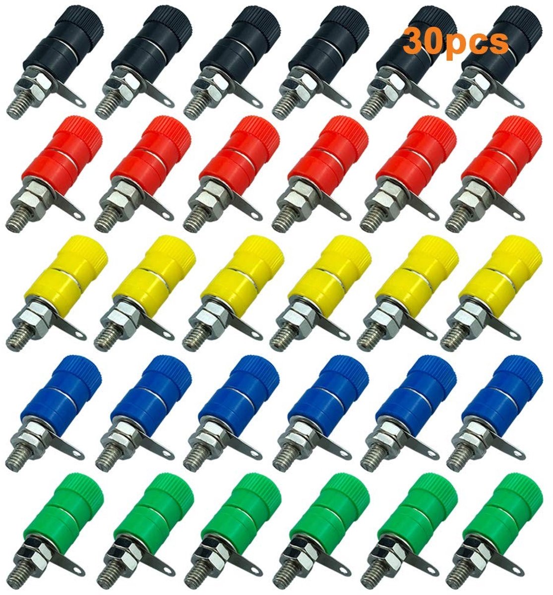 Set van 30 Premium 4 mm Banana Socket Binding Post Terminals met Couplers in 5 Kleuren voor Audio en Elektronica