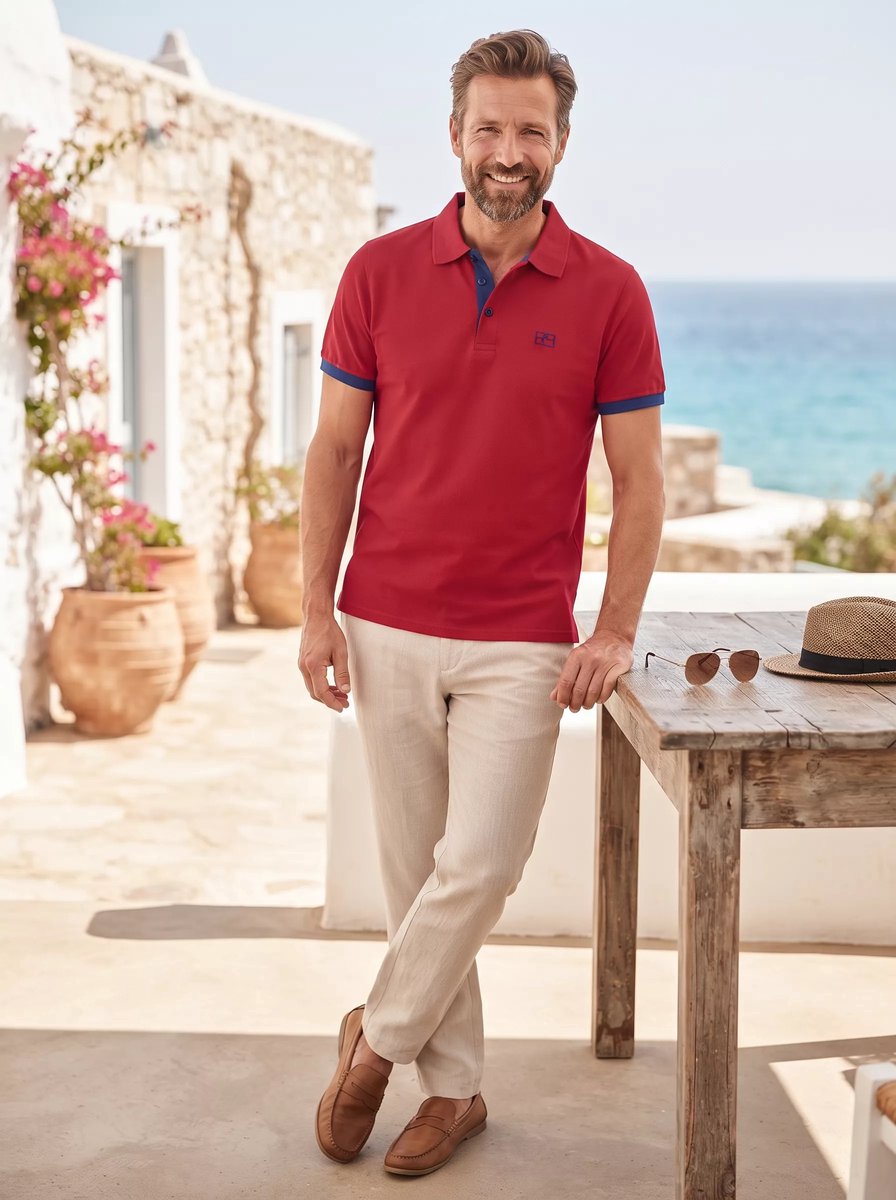 Rusty Neal - Heren Polo - Bordeaux Marine - Korte Mouw - Knoopsluiting