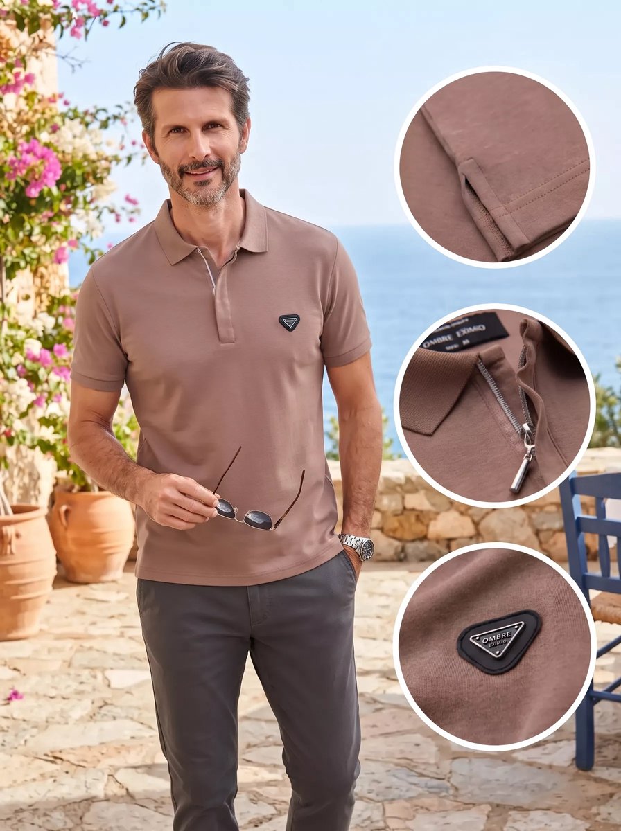 Eximio - Heren Poloshirt - Bruin - Met ritsje