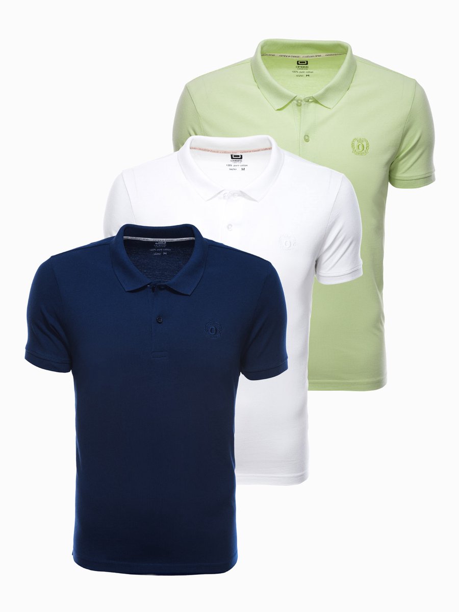 Ombre - Poloshirt Heren - Blauw Wit Groen - 3 Stuks - Kraag