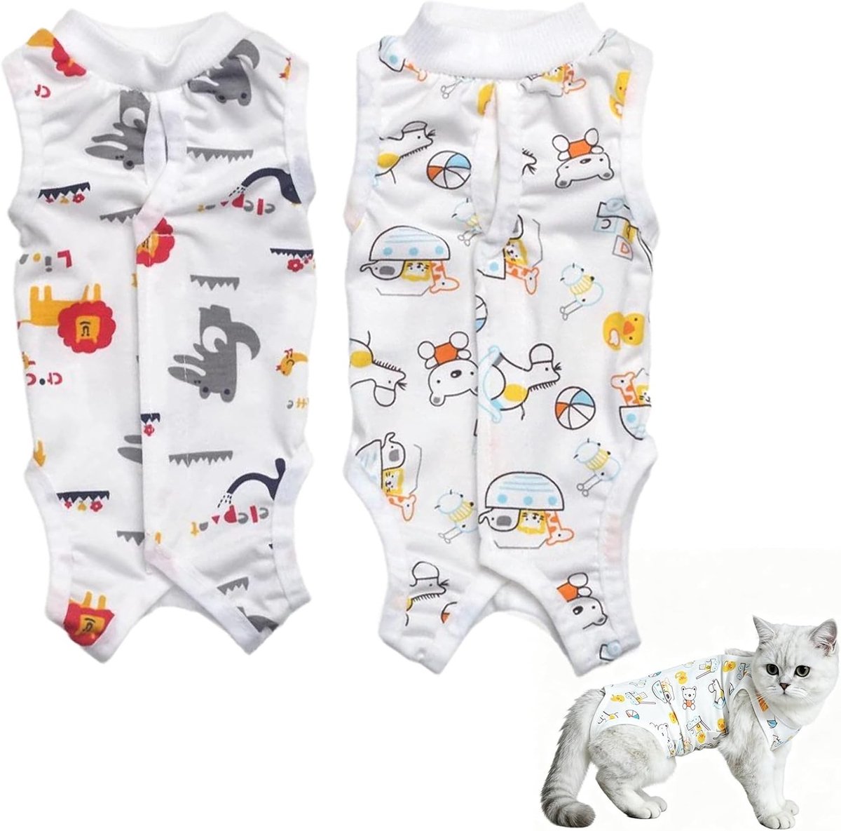 Ademend postoperatieve bodysuit voor katten, herstelpak voor gesteriliseerde kittens, bescherming bij buikwonden en huidziekten, 2 stuks