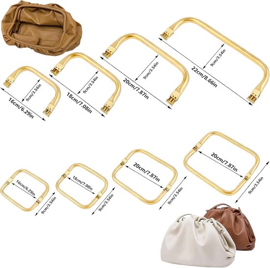 Set van 4 Tasframes voor DIY Tassen, 16cm, 18cm, 20cm en 22cm, Aluminium Tassteunen, Rechthoekige Frames voor Clutch en Portemonnees — afbeelding 5