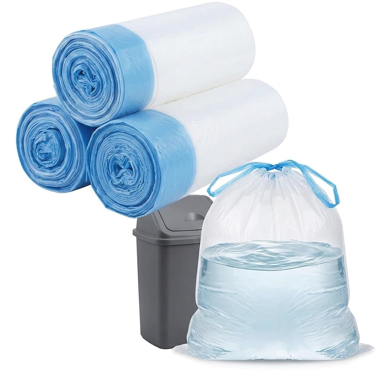 3 Rolls Bin Bags Bin Liners Trekkoord Vuilniszakken, 15L Sterke Hoge Ongeparfumeerde LDPE Materiaal 45x50cm met 13kg - ShopVlot