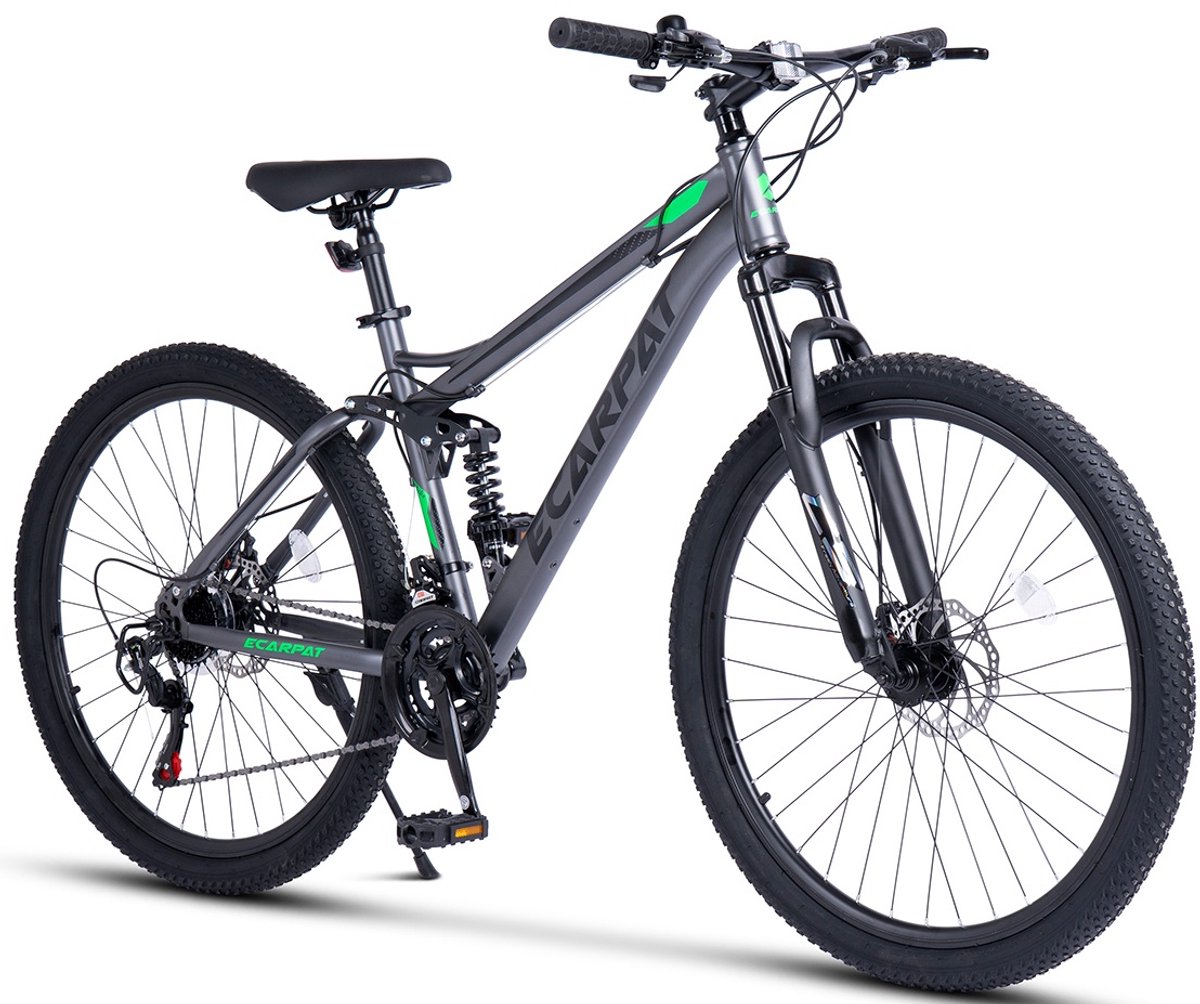 Mountainbike Jeugd mountainbike 24 inch Full suspension-Shi o 21 versnellingen 24 inch Schijfrem 130-150 cm Zwart-Groen