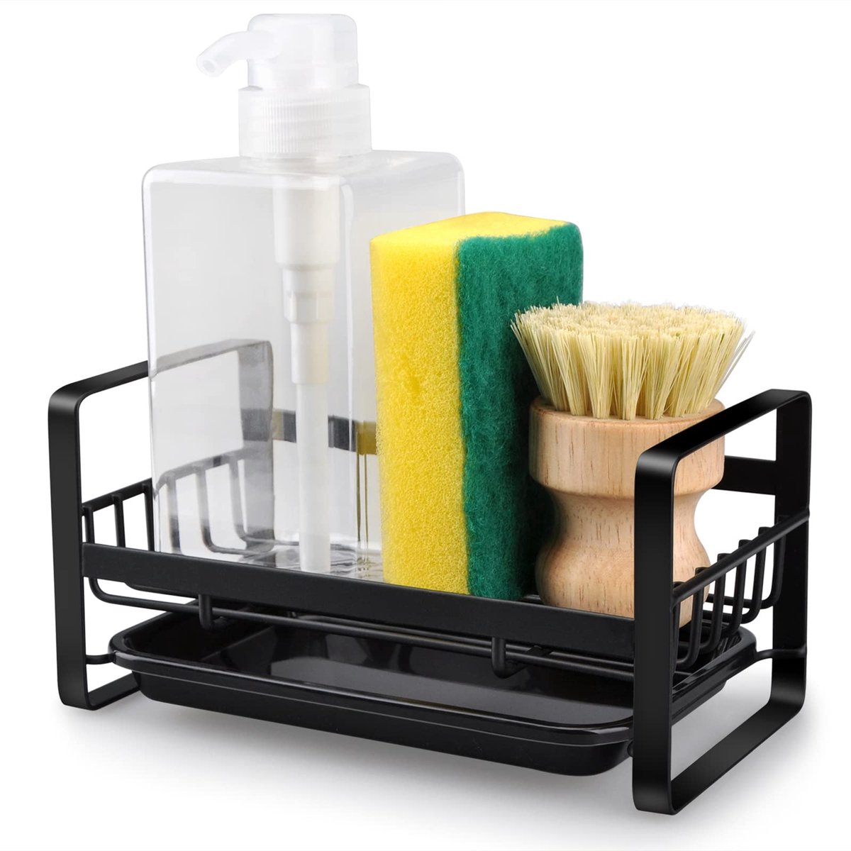 Keukenorganizer voor de spoelbak met afvoerschotel, roestvrij staal, zwart