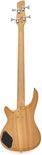 Achterkant van een natuurkleurige 4-snarige basgitaar met zichtbare schroeven en klep.