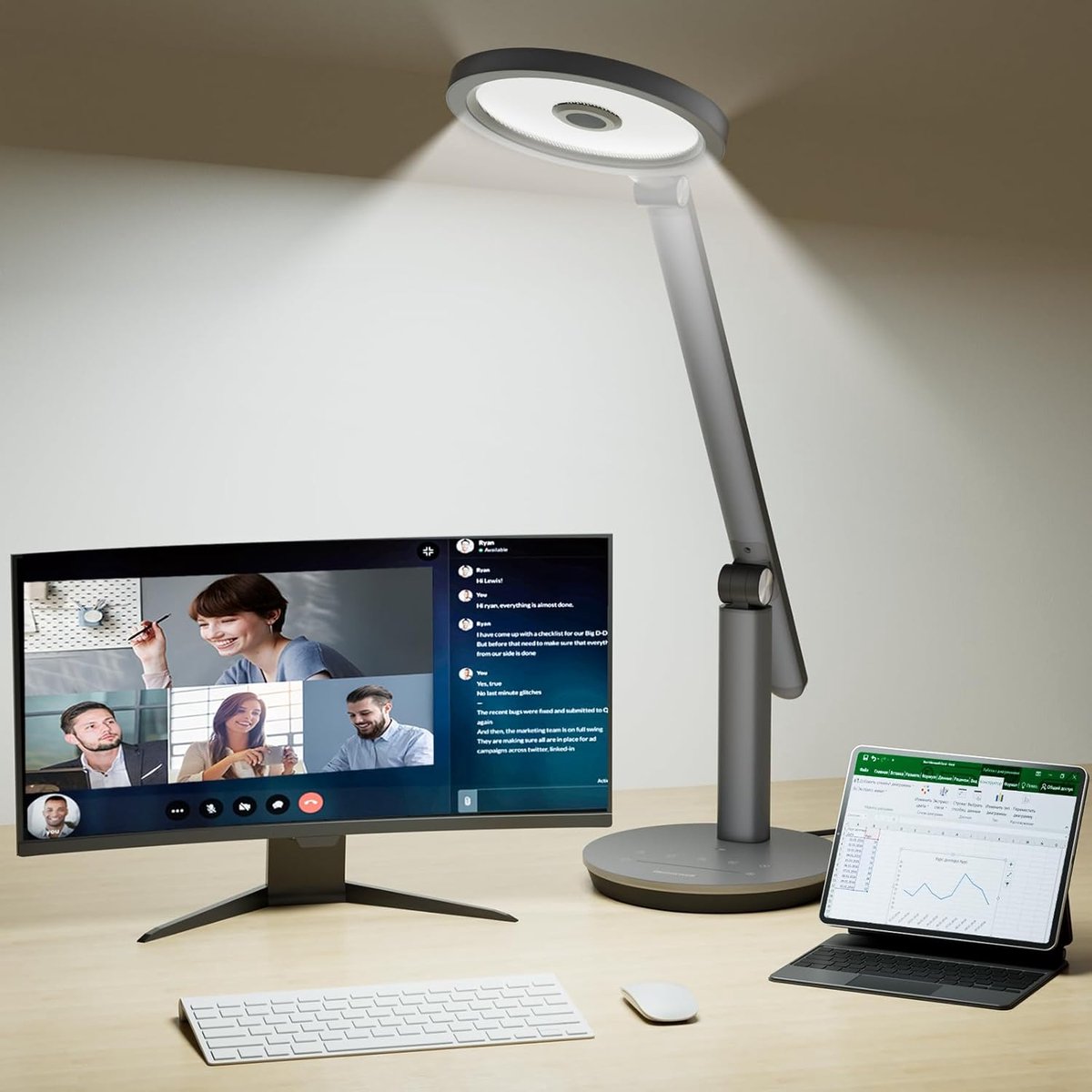 KZQ Bureaulamp dimbaar - LED tafellamp met 3 kleurtemperaturen, CRI≥97, 800LM - Voor thuis, kantoor, lezen en studeren - Grijs