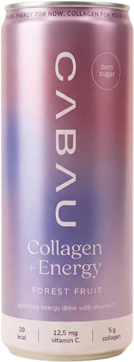 Cabau – Collagen+Energy – Forest Fruit – Suikervrij Energiedrankje met 5 Gram Collageen & Vitamine C – 87,5 mg Cafeïne – 1 Blikje (250 ml)
