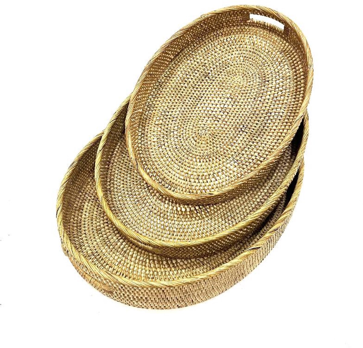 Oval tray rattan S/3